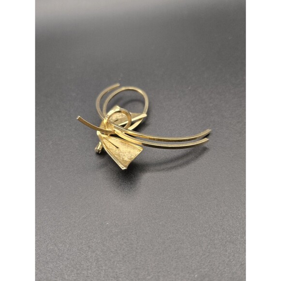 Art Deco Goldtone RIbbon Bow Brooch Pin - Picture 3 of 8